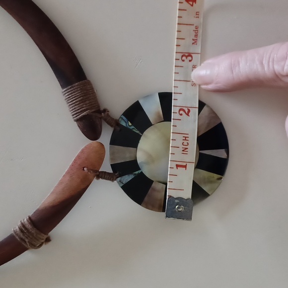 Unique Handmade Necklace of Abalone Shell & Teak Wood & Earrings Set - Picture 9 of 12